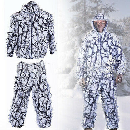 Camouflage Suit Men White Snow Ghillie Hunting Winter Clothes Full Set Polyester