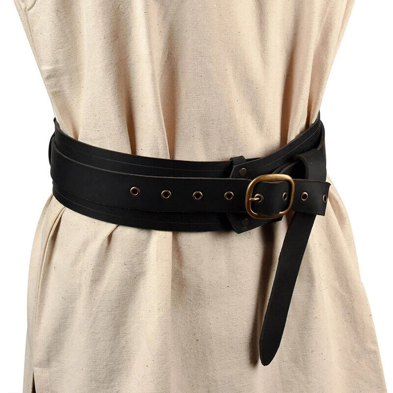 Women Belts PU Leather Vintage Knight Gothic Medieval Buckles Costume Waistbands