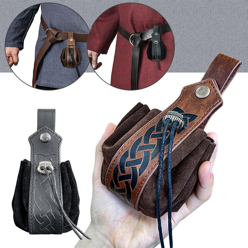 Faux Leather Suede Fabric Vintage Waist Bag Hanging Belt Coin Purse Medieval Cos