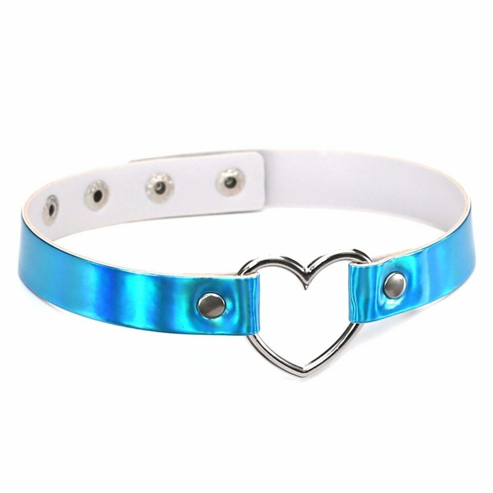 Leather Heart Choker Collar Punk Goth Adjustable Rivet Necklace Love O-Ring New