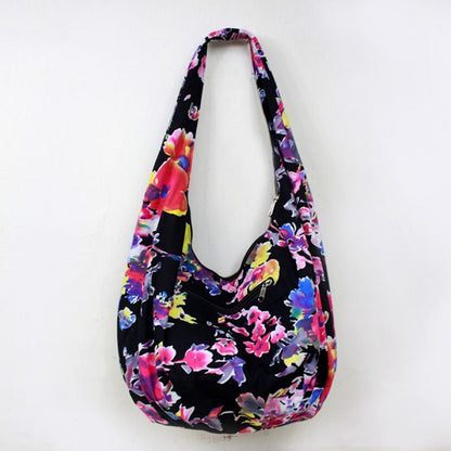 Flowers Hobos Bags Shoulder Purse Handbags Ethnic Floral Cotton Canvas Bag 1 PC