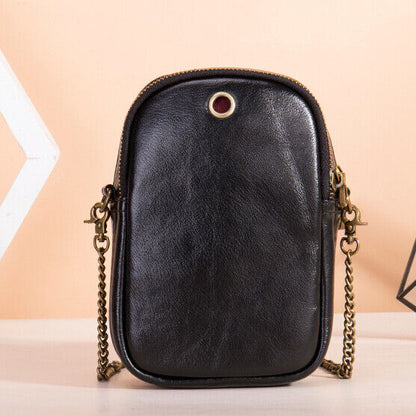 Designer Real Leather Sling Shoulder Bag mobile phone Bag, Double Zipper Bags
