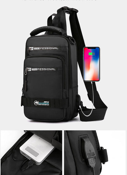 Fashion Nylon Backpack Men Cross body Chest Bags with USB Charging Port Rucksack