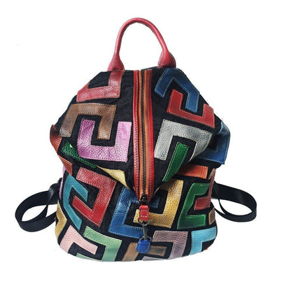 Genuine Leather Backpack Women Luxury School Bags 29*14*32CM Polyester Patchwork
