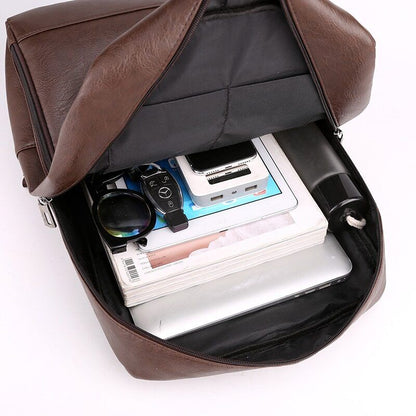 Multifunctional Backpack Men PU Leather Laptop Backbag Portable Travel Bag Male