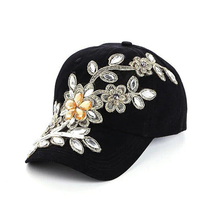 Crystal Women Baseball Cap Adjustable Snapback Casual Travel Flower Sport Hats