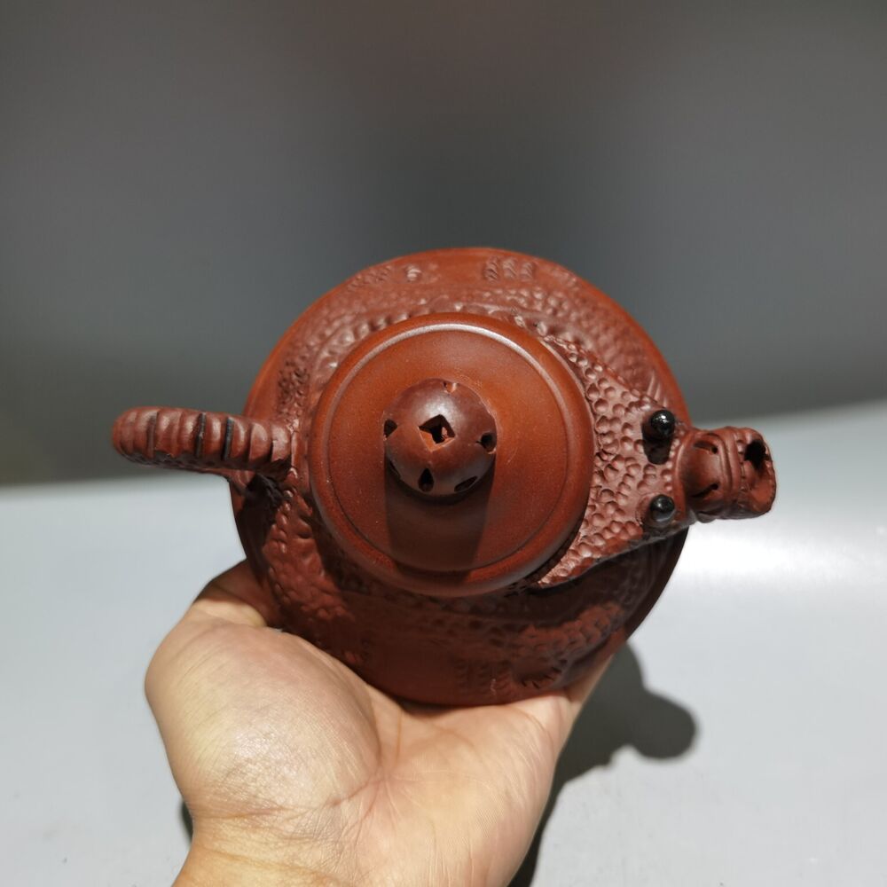 Vintage Chinese Yixing Purple Clay Teapot Zisha Ceramic Carving Dragon Teaware