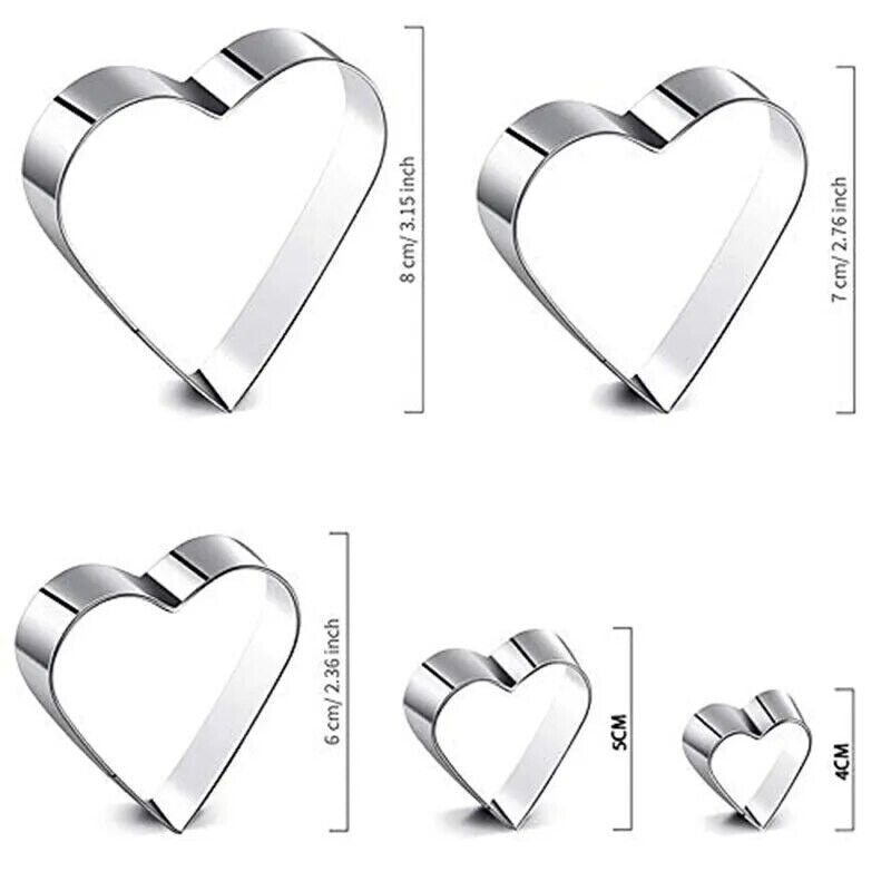 Cookie Cutter 5Pc Heart Stainless Steel DIY Biscuit Mold Fondant Pastry Bakeware
