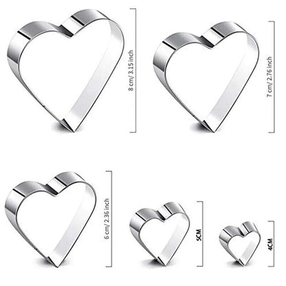 Cookie Cutter 5Pc Heart Stainless Steel DIY Biscuit Mold Fondant Pastry Bakeware