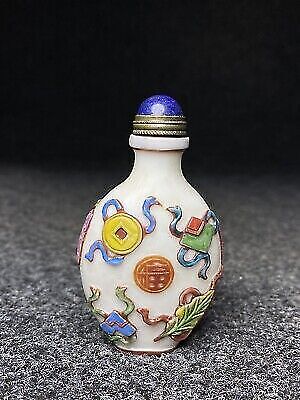 chinese snuff bottle painted glass overlay old civilization carving statue Glaze