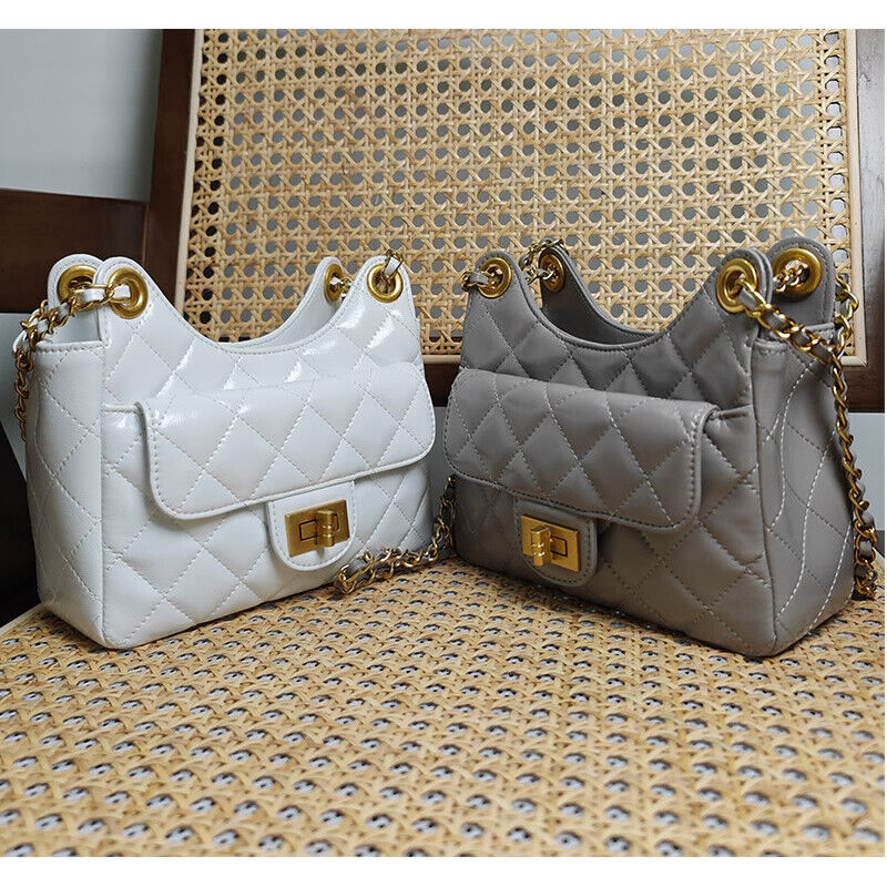 Small Mini Quilted Real Leather Shoulder Bag Hobo Crossbody Clutch Purse Chain