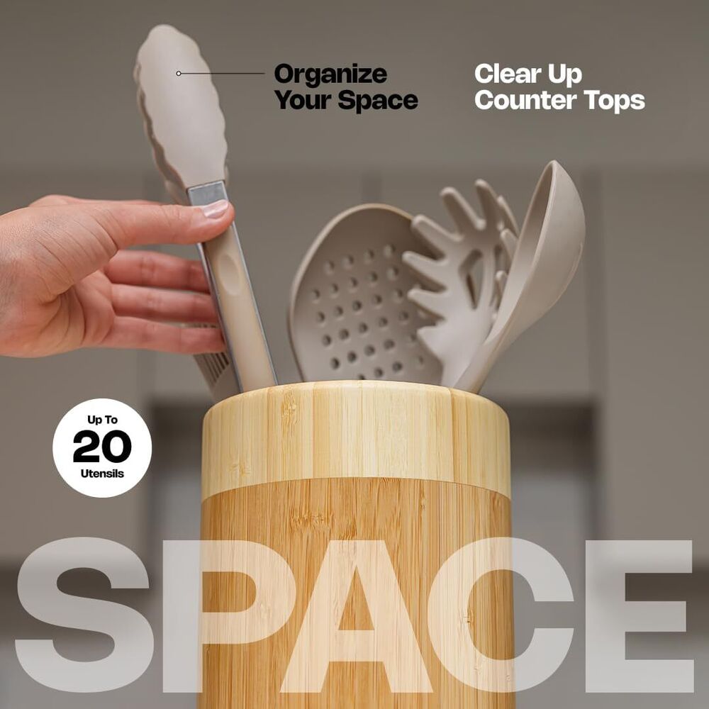 Rotating Bamboo Utensil Holder for Kitchen Counter Wooden Home Decoration Gift