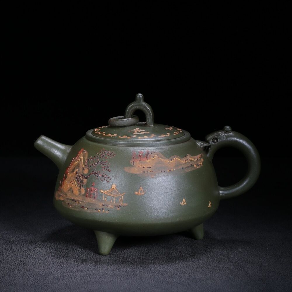 Chinese Yixing Zisha Clay Handmade Exquisite Teapot （环龙三足 底款：蒋蓉）