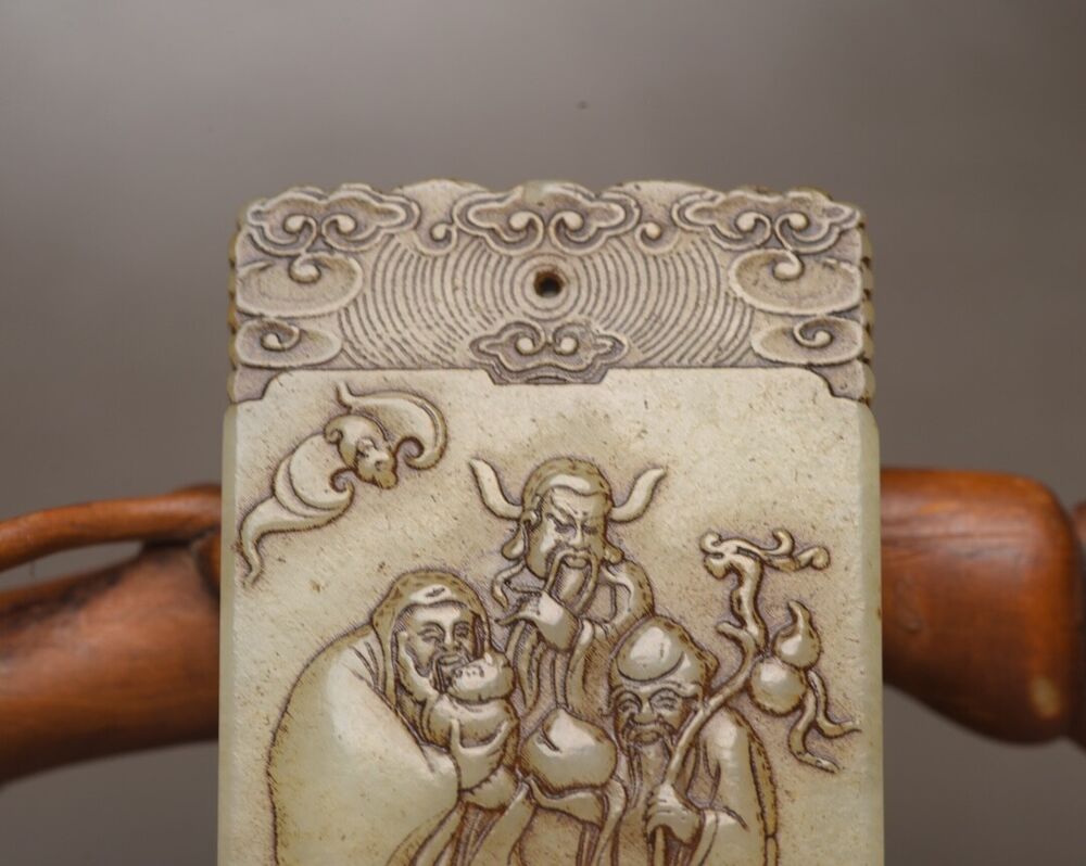 Chinese Natural Hetian Jade Carved Figure Story Statue Nice Jade Pendant Jewelry