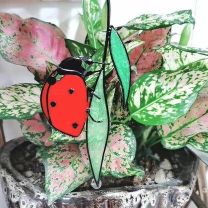 Stained Glass Ladybug Home Decoration 22x10cm Metal Window Wall Hanging Ornament