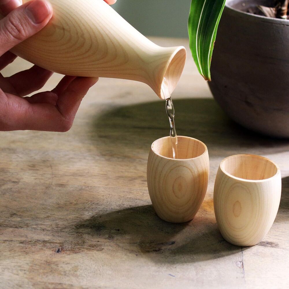 Japanese Traditional Wooden Sake Cups Handmade Home Decoration Gift Set of 2