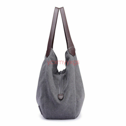 New Women Canvas Tote Bag Casual Handbag Travel Large Zipper Shoulder Purse