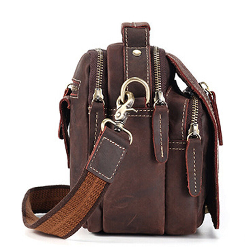 Crazy Horse Leather Men's Shoulder Bag Waist Belt Bag Outdoor Fanny Pack Handbag