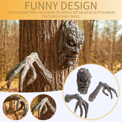 Tree Bark Face Halloween Outdoor Garden Statue Ghost Face Sculpture Decoration