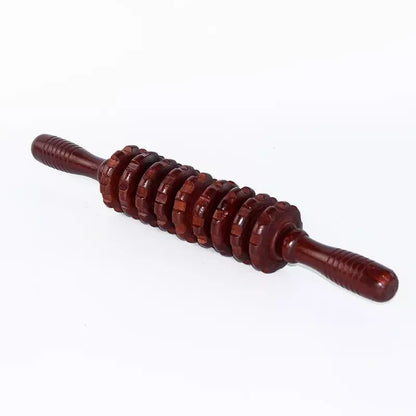 Wooden Massage Tool 9-Wheel Abdomen Massager Fitness Roller Stick Muscle Relax