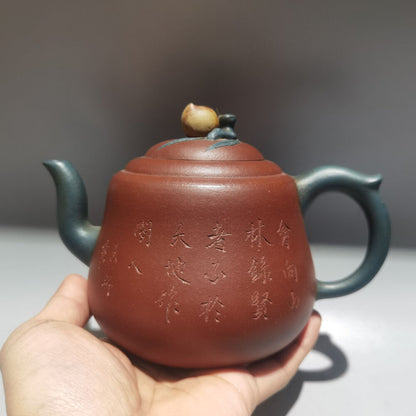 Chinese Yixing Zisha Clay Handmade Exquisite Teapot （寿桃壶 低款：铁画轩 )