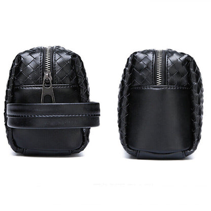 Men's Black Weaving Bag Microfiber Leather Large Capacity Handbag 5" Clutch Bag
