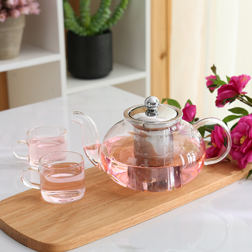 Clear Glass Teapot with Stainless Steel Infuser Leaf Tea Pot Tool Kettle Set