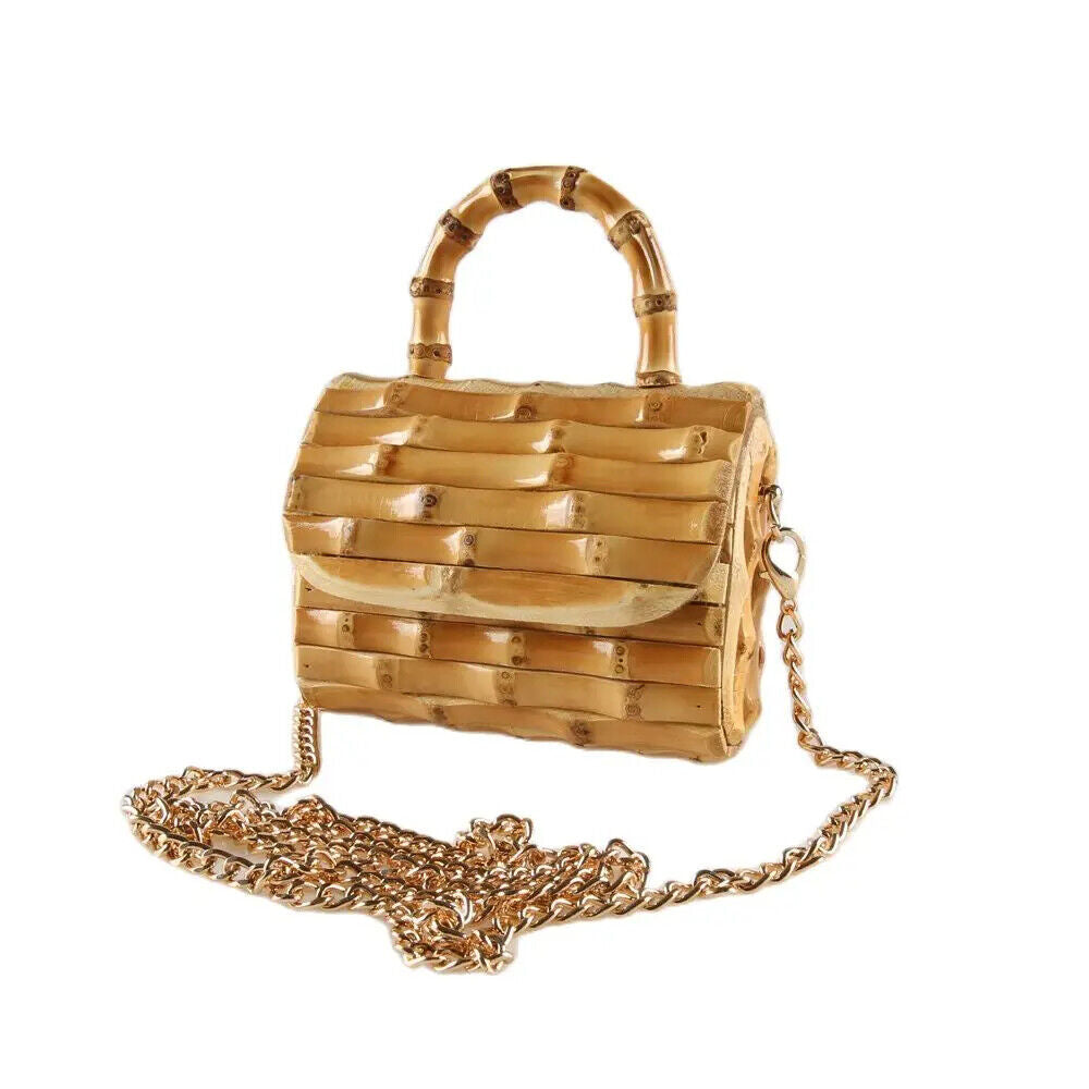 Rattan Straw Bamboo Root Mini Cross Body Messenger Shoulder Bag Handbag