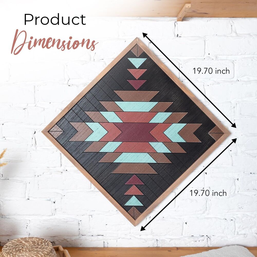 Wooden Wall Art Set Rustic Square Aztec Boho Sign Hanging Home Decor Design