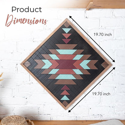 Wooden Wall Art Set Rustic Square Aztec Boho Sign Hanging Home Decor Design