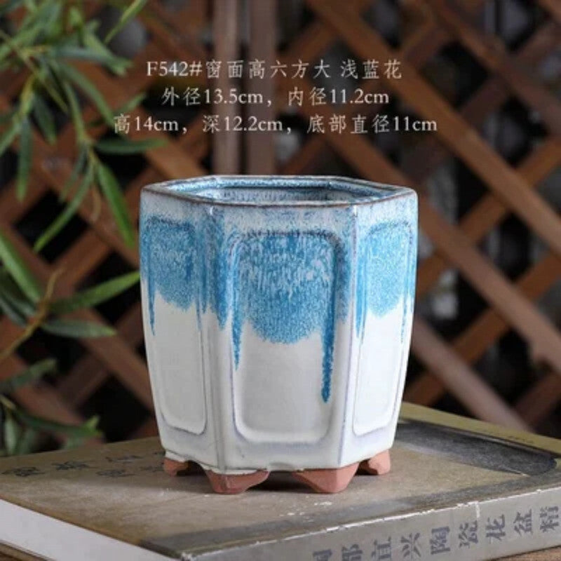 Ceramic Colorful Glazed Round Hexagon Bonsai Pot Tradition Chinese Decoration