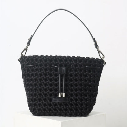 Small Mini Woven Nylon Drawstring Bucket Bag Purse Crossbody Crossbody Handbag