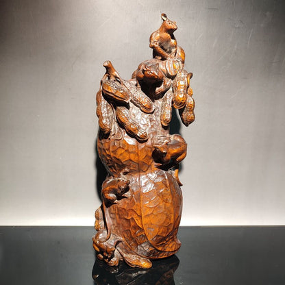 8" Chinese Wood Carving Mouse Peanut Appealing Sculpture Lovely Woodwork Decor