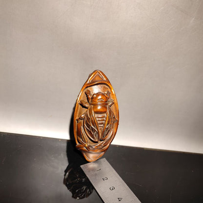 vintage christmas elf presents lucky cicada bamboo gift happy wood carved statue