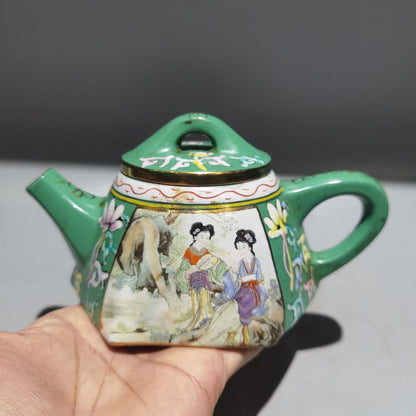 China Yixing Zisha Clay Handmade Exquisite Kung Fu Tea Set Teapot 描金彩绘壶 底款：金鼎商标
