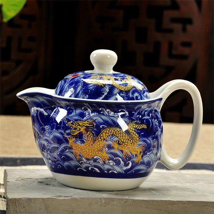Porcelain Teapot 350ml Stainless Filter Infuser Chinese Dragon Flower Tea Pot