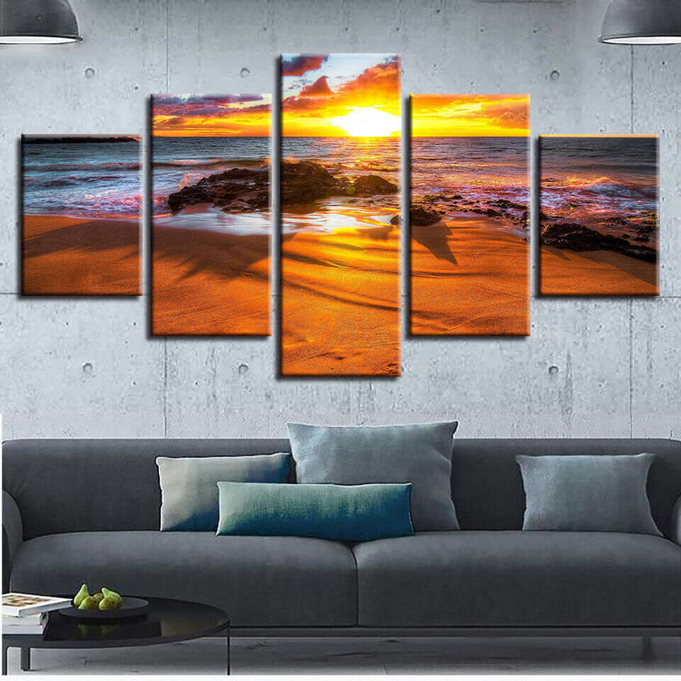 Sunset Sea Beach Nature Seascapes Canvas Print Painting Wall Art Home Decor 5PCS