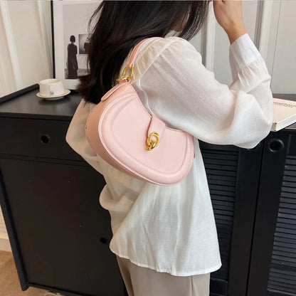 Saddle Shoulder Cossbody Bags Women Short Handle Half Moon PU Leather Handbags
