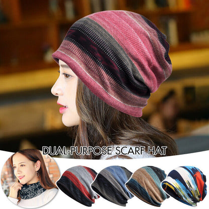 Womens Dual-purpose Boho Scarf Hat Baggy Slouchy Beanie Hat Headwear Chemo Cap