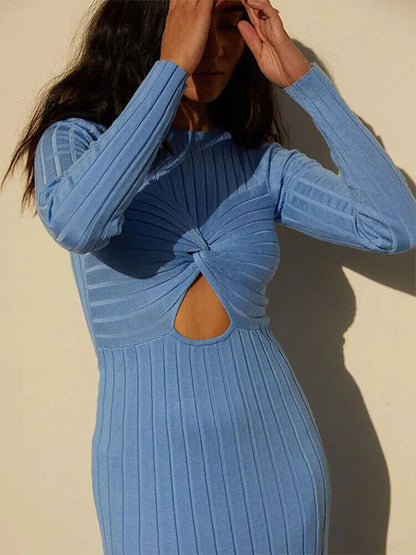 Knit Split Dress Women Knitted Autumn Lady's Commuter Office Robe