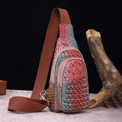 Women Patent Leather Crocodile Sling Backpack Casual Crossbody Chest Bag Daypack