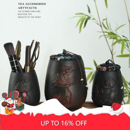 Black Ceramic Tea Ceramic Set And Canisters|Tea accessories