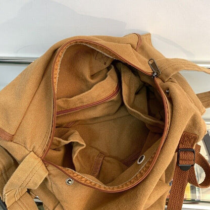 Multi Pockets Canvas Handbag Male Teenager Student Fabric Zipper Messenger Bag