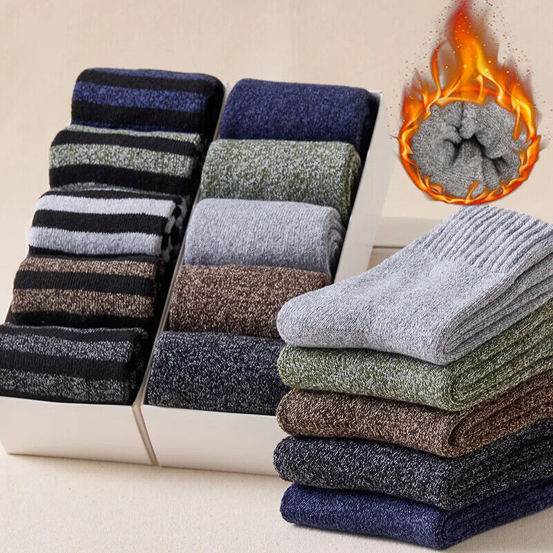 Men Socks 5Pairs Terry Fabrics Winter Woolen Merino Thick Thermal Warm Sportwear
