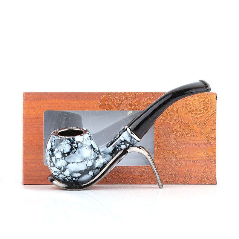 Tobacco Pipes Retro Acrylic Durable Resin Smoking Cigar Tools Bent Type Gift Box