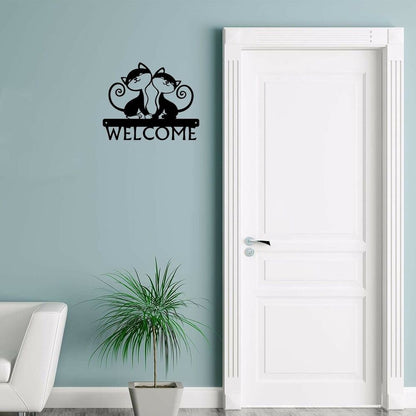 Twin Cats - Welcome Sign Wall Stickers Shape Decoration Metal Ornaments