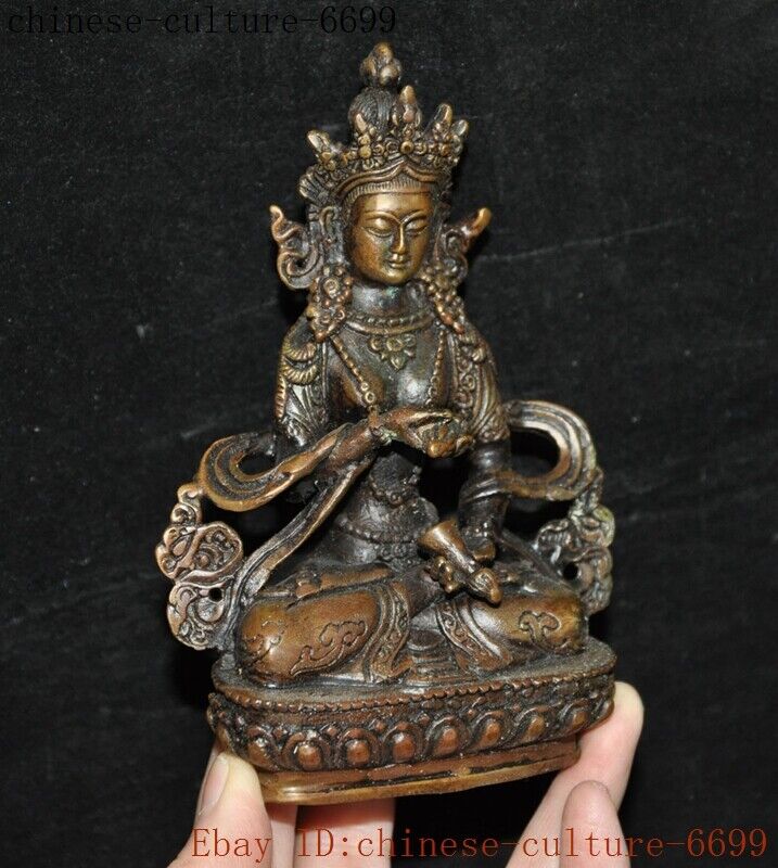 Bronze Green Tara Spring Yin Guanyin Buddha Statue In Ancient Tibetan Buddhism