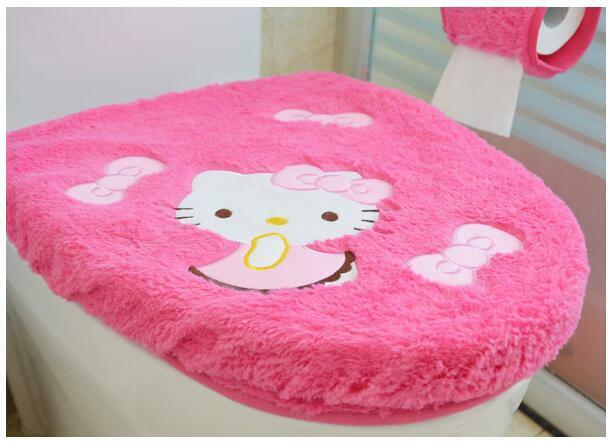 New Cute For Hello Kitty Bathroom Mat Rug Toilet Seats Lid Cover Set