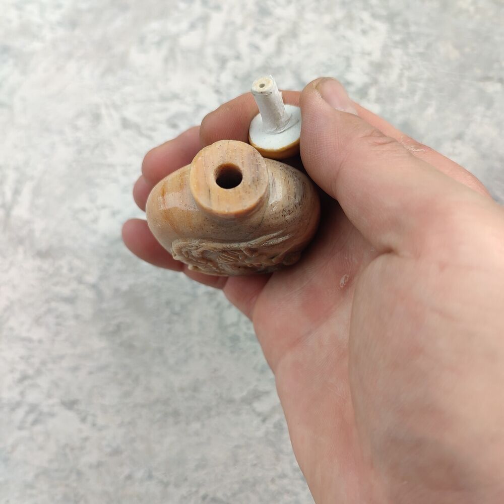 Chinese Dragon Statue Carved Shoushan Stone Snuff Bottle Yellow Multicolour Rare