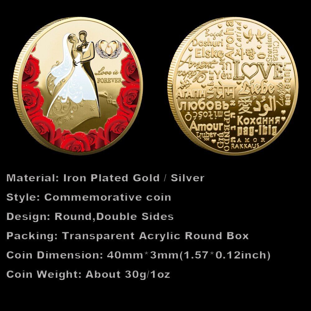 Commemorative Coins Metal Gold Silver Plated Romantic Wedding Anniversary Gifts
